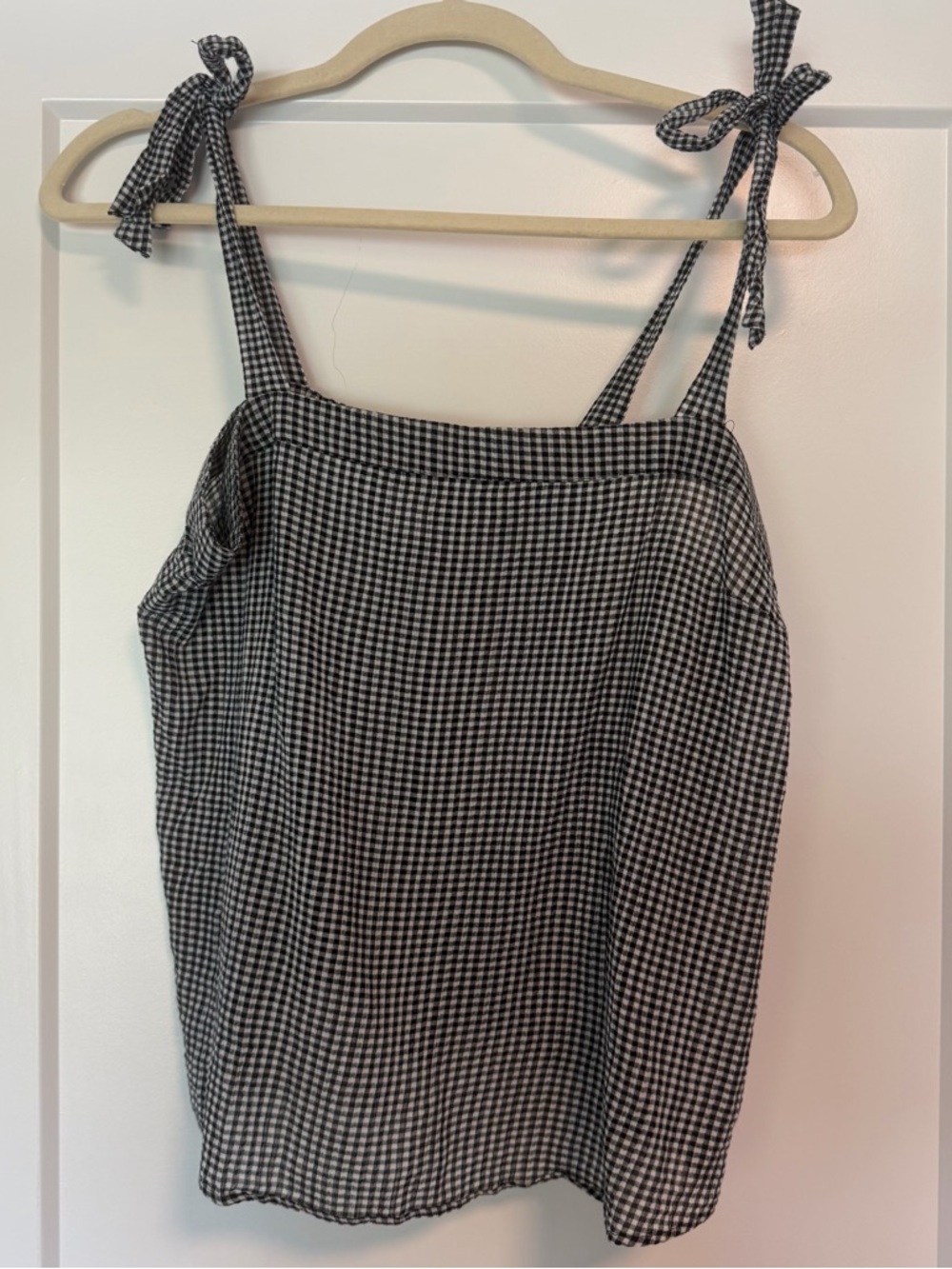 J.Crew Black and White Gingham Tie-Shoulder Tank Top